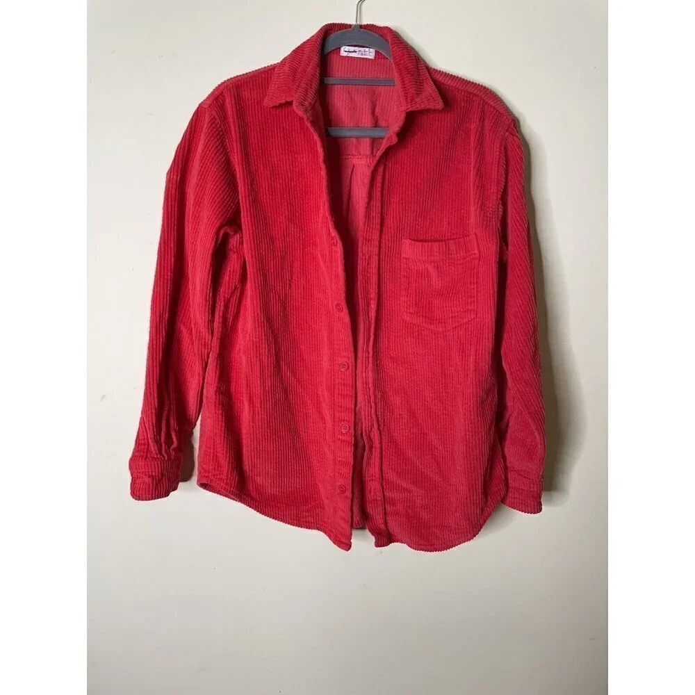 Free People CP Shades Oversized Corduroy Button-down Red Shirt Sz XS NEW $188